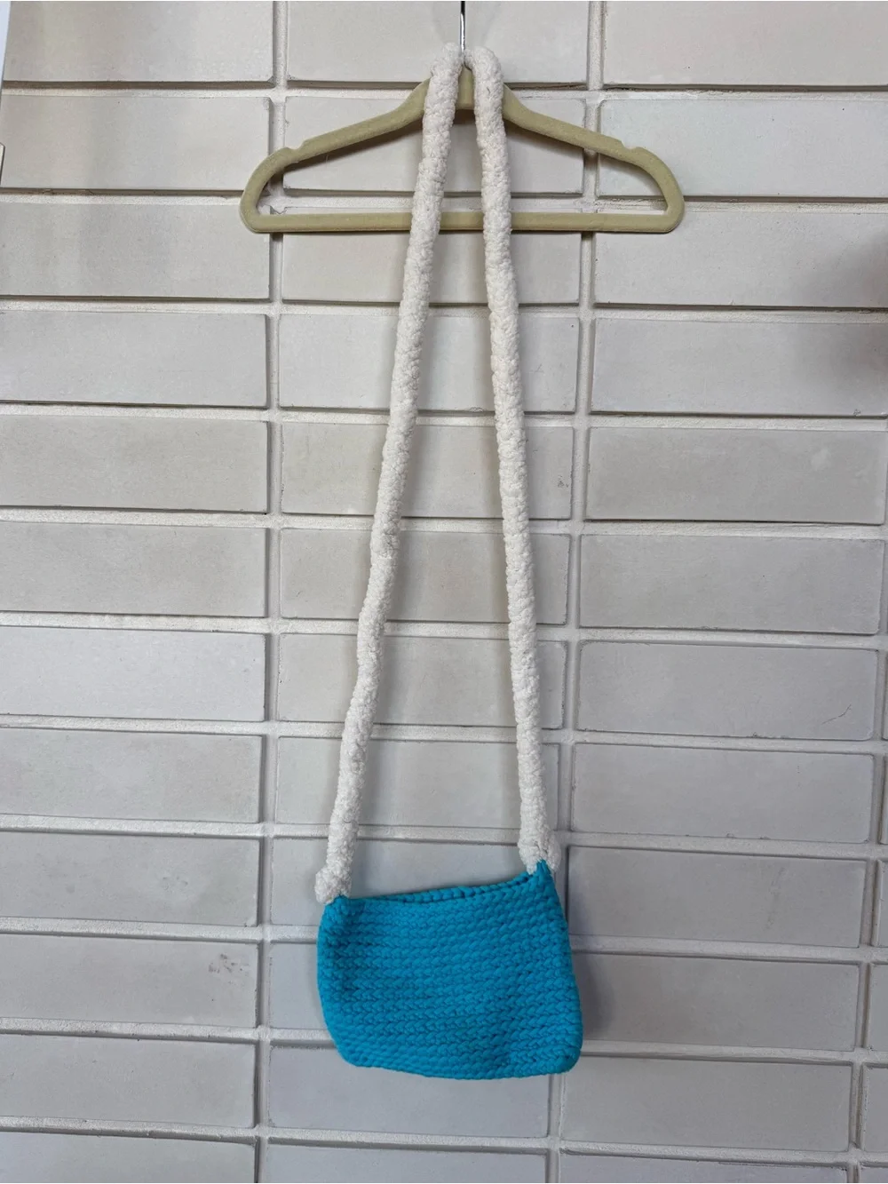 Small Crochet Crossbody Purse * Turquoise & White * Handmade Yarn